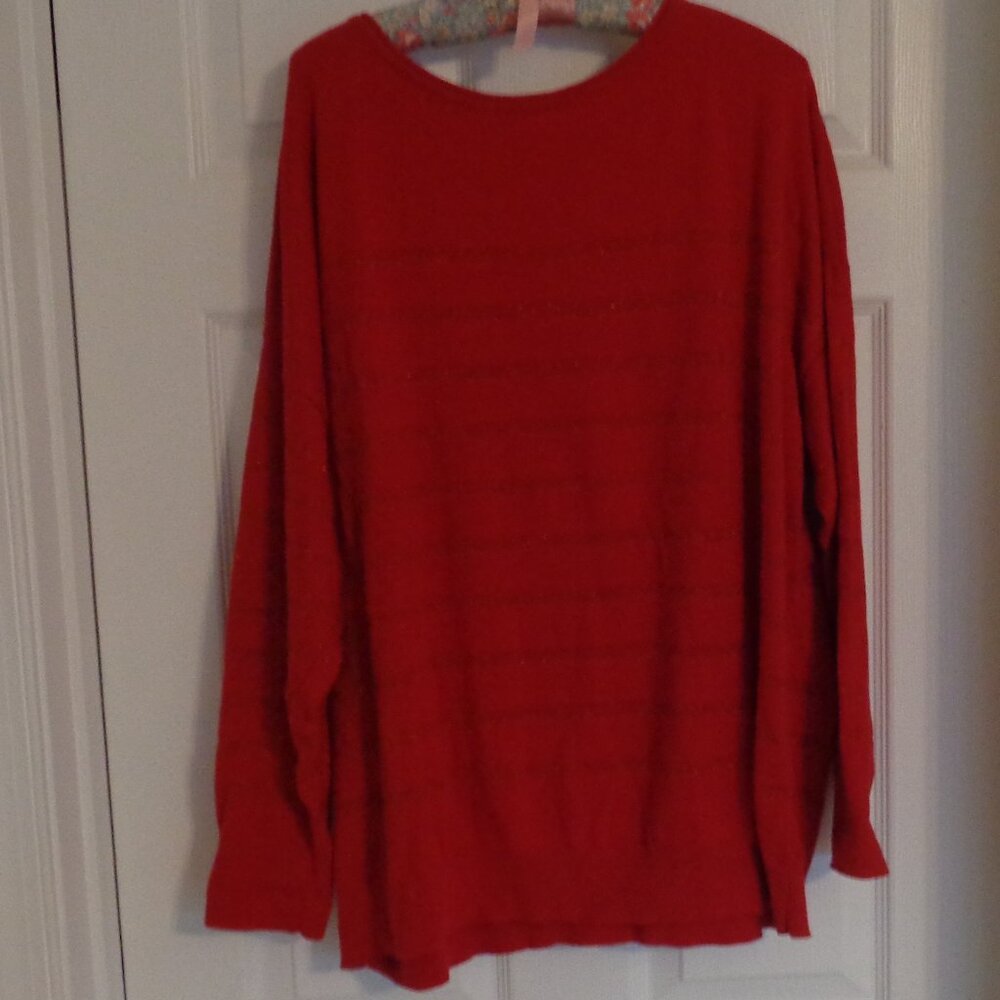 Red Chico's Sweater Size 4 Cotton/Rayon Metallic Thread Stripes